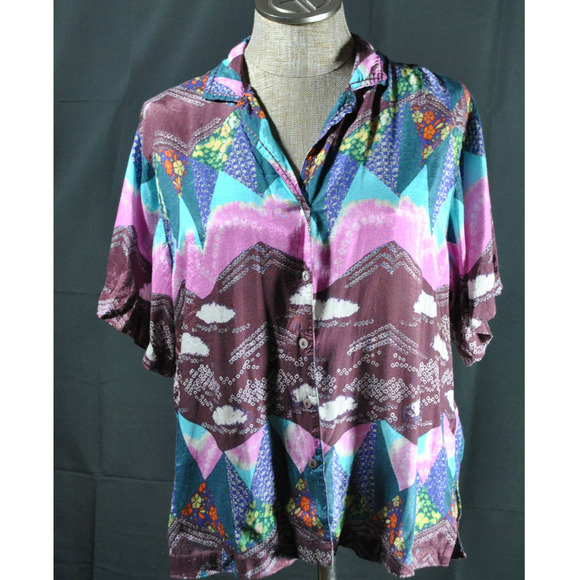 Kimchi Blue Multicolor Abstract Print Button-Down Shirt – Size Small - Picture 1 of 5